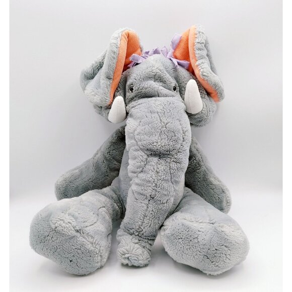 GANZ Bros Wrinkles Trunkit Puppet Elephant w/Purple Bows 80's Vintage - Picture 1 of 7